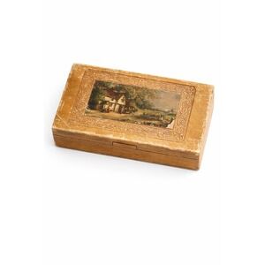 Vintage Wooden Trinket Box Pastoral Scene Hinged Lid Jewelry 10.6"